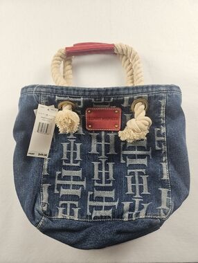Tommy Hilfiger Denim Monogram Tote with Rope Handles NWT